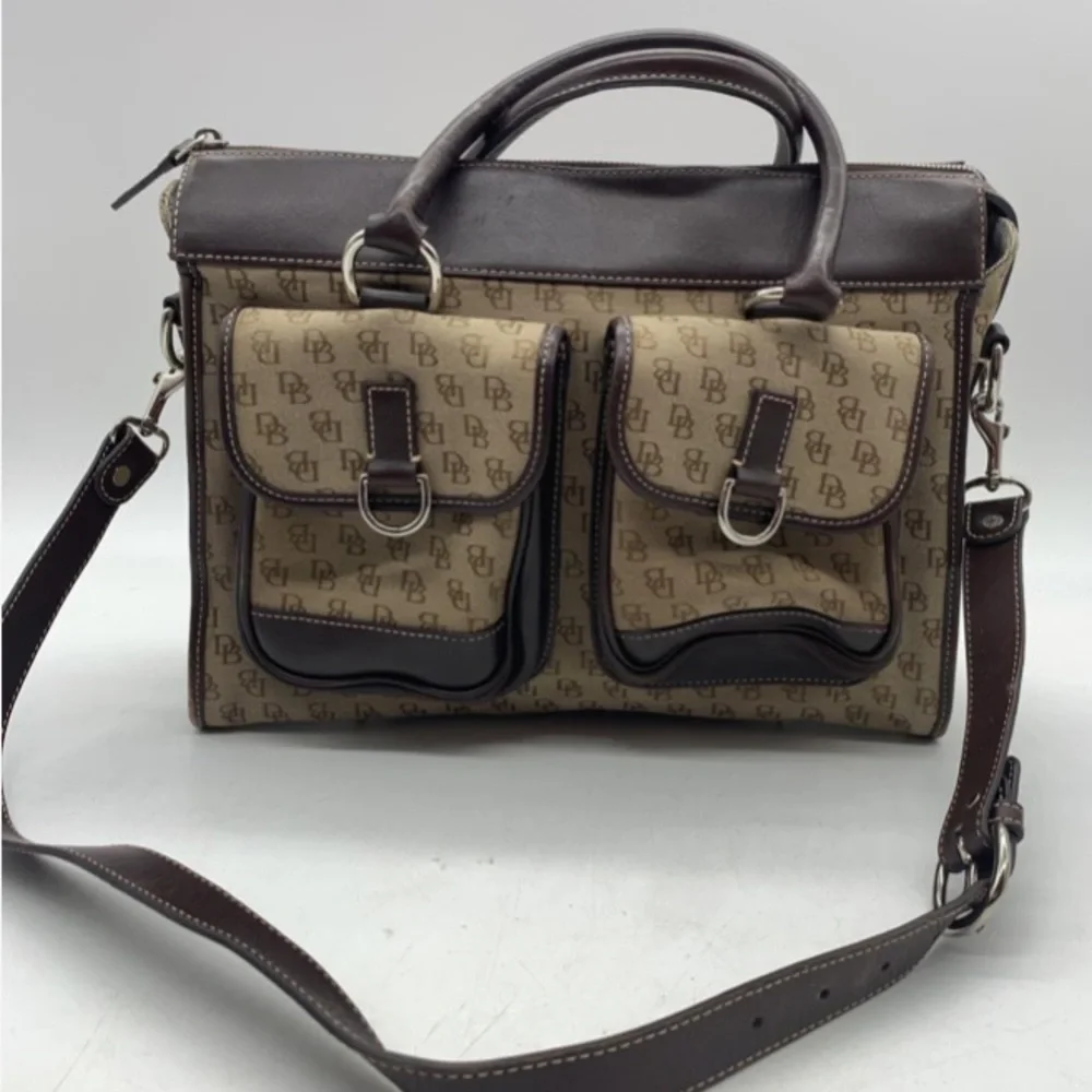 DOONEY BOURKE Signature Logo Canvas & Brown Leather Briefcase Messenger Bag